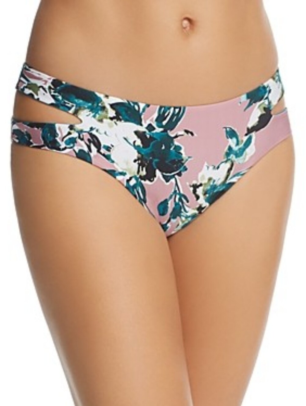 Splendid Watercolor Floral Pink Reversible Keyhole Bikini Bottom Size S NEW